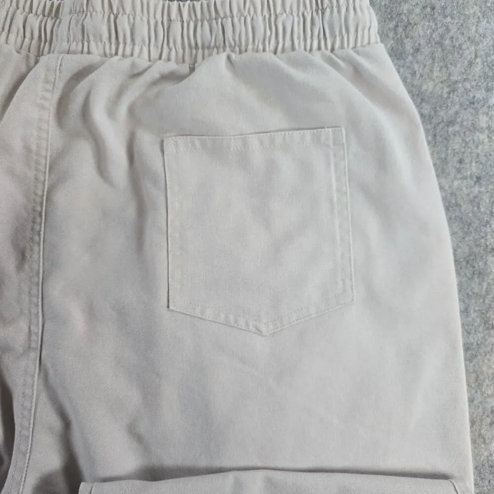 Coofandy Men's Linen Blend Elastic Waist Straight Leg Casual Pants Size L Ivory - Picture 8 of 8